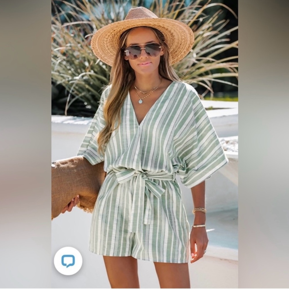 Green and white romper